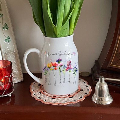 Custom Nana's Garden Vase With Grandkids Name and Birth Flower For Mother's Day Christmas