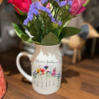 Custom Nana's Garden Vase With Grandkids Name and Birth Flower For Mother's Day Christmas