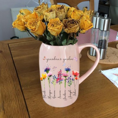 Custom Grandma's Garden Vase With Grandkids Name and Birth Flower For Mother's Day Christmas