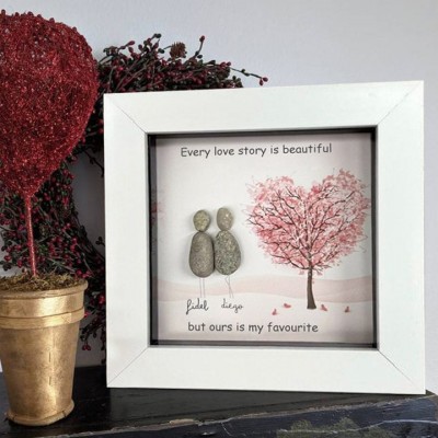 Personalized Pebble Art Frame For Couple Valentine's Day Anniversary Gift Ideas