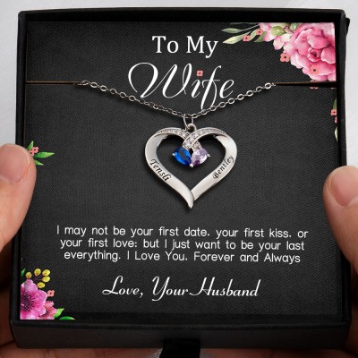 To My Wife Gift Ideas From Husband Personalized Heart Necklace With Her and Him Name For Valentine's Day