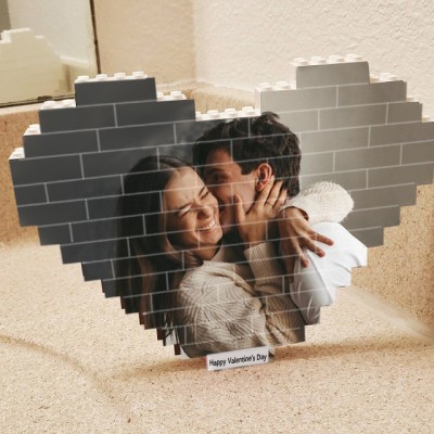 Custom Heart Photo Block Puzzle Building Brick For Soulmate Valentine's Day Anniversary