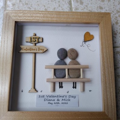 Personalized Pebble Art Frame For Couple Valentine's Day Anniversary Gift Ideas