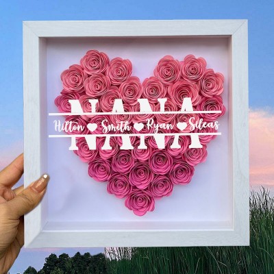 Personalized Nana Flower Shadow Box With Grandkids Name For Mother's Day Birthday Christmas