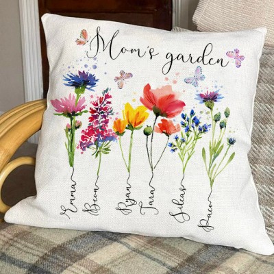 Personalized Birth Flower Pillow With Kids Name For Mother's Christmas Day