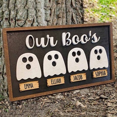 Custom Our Boo's Family Farmhouse Wood Sign Halloween Decor