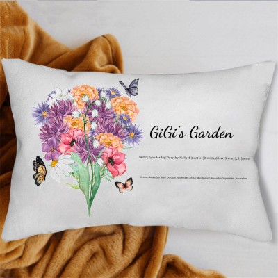 Custom Gigi's Garden Birth Flower Family Bouquet Pillow With Grandkids Name For Christmas Mother's Day