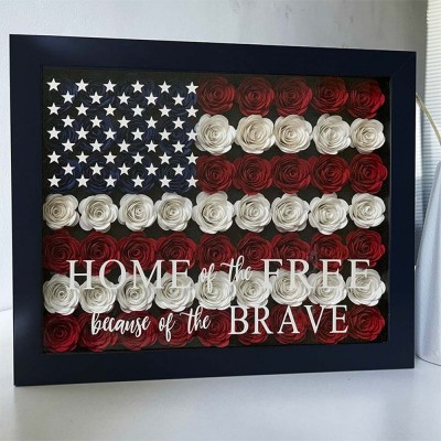 Personalized Flower Shadow Box American Flag 4th of July Home Decoration