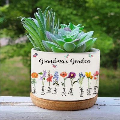 Custom Grandma's Garden Plant Pot With Kids Name and Birth Month Flower For Mother's Day