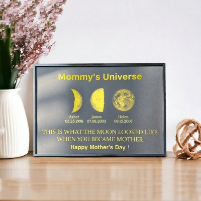 Custom Moon Phase Wood Sign Mommy's Universe Best Gift For Mother's Day