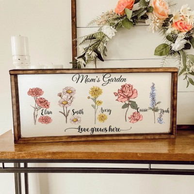 Custom Mom's Garden Frame With Kids Name and Birth Month Flower For Mother's Day