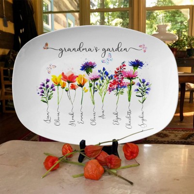 Grandma's Garden Plate Personalized Birth Month Flower Platter With Name For Mother's Christmas Day