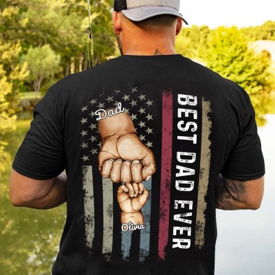 Personalized Best Dad Ever Fist Bump Shirt With Kids Name For Father's Day Gift Ideas
