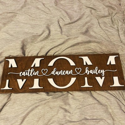 Custom Mom Wood Sign With Name Engraving For Mother's Day Birthday
