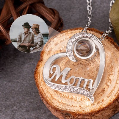 Custom Photo Projection Heart Charm Memorial Necklace For Mom Christmas Day Gift