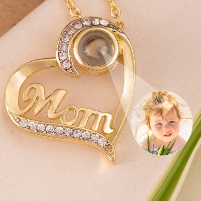 Custom Projection Heart Necklace With Daughter's Photo For Mom Christmas Day Gift