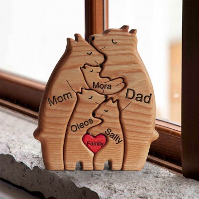 Custom Wooden Bear Family Figurines Puzzle Keepsake For Christmas Day Gift Ideas