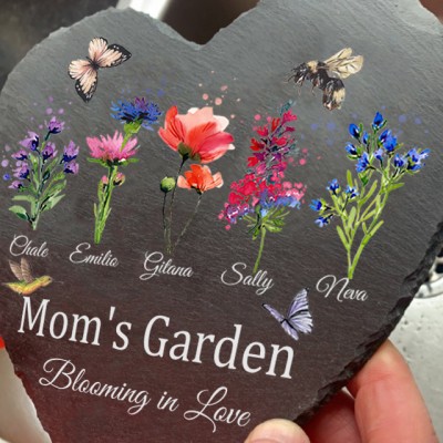 Custom Mom's Garden Birth Flower Plaque With Kids Names For Christmas Day Gift