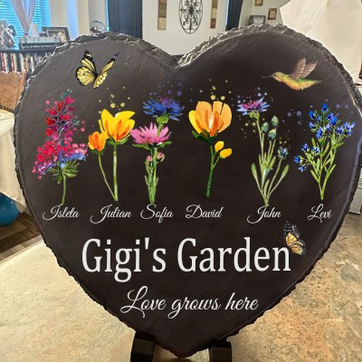 Custom Gigi's Garden Birth Flower Plaque With Grandkids Names For Christmas Day Gift