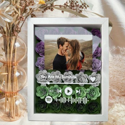 Custom Spotify Song Photo Flower Shadow Box For Couple Wife Girlfriend Valentine's Day Wedding Anniversary Gift