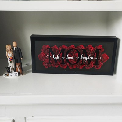 Custom Mom Flower Shadow Box With Kids Name For Grandma Mother's Day Gift Ideas