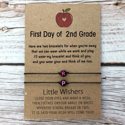 Custom First Day of 2nd Grade Back to School Bracelet Mama and Me Anxiety Separation Wish Gifts For Kids