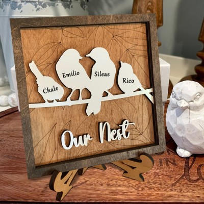 Custom Our Nest Bird Family Wood Sign With Name Engraved Home Decor for Mother's Day Christmas