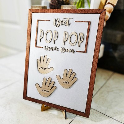 Personalized Best POP POP Ever Hands Down Framed Sign With Kids Name For Father's Day