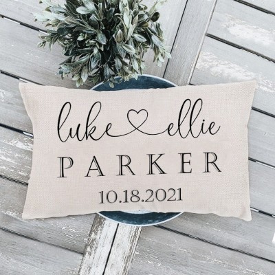 Personalized Established Date Couples Name Pillow Housewarming Anniversary Valentine's Day Gift