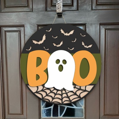 Wooden Halloween Boo Door Hanger Farmhouse Decor Entry Way Wall Sign