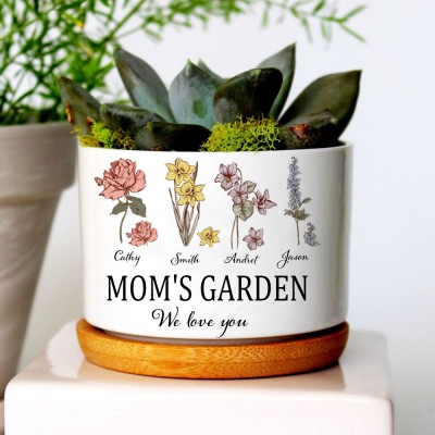 Custom Mom's Garden Birth Month Flower Plant Pot For Mother's Day