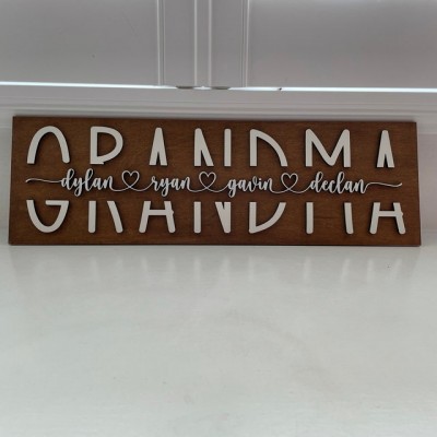 Custom Mom Wood Sign With Grandchildren Name Engraving For Grandma Birthday Mother's Day