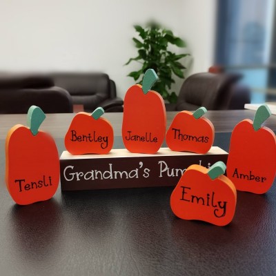 Personalized Grandma's Pumpkins With Grandchildren's Name Pumpkins Family Block Set Fall Thanksgiving Decor