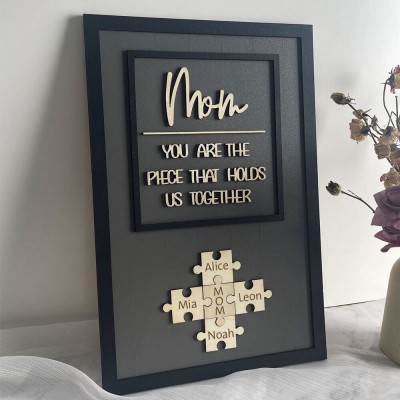 Personalized Mom Puzzle Sign With Kids Name Home Wall Decor For Mother's Day Gift Ideas