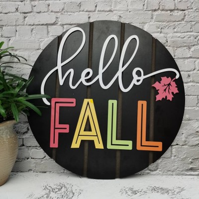 Hello Fall Personalized Front Door Sign Wood Door Hanger