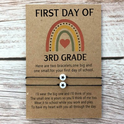First Day of 3rd Grade Back to School Bracelet Mommy and Me Anxiety Separation Wish Gifts For Kid Set of 2