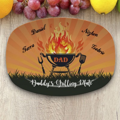 Personalized Barbecue Platter With Kids Name Daddy's Grilling Plate Father's Day