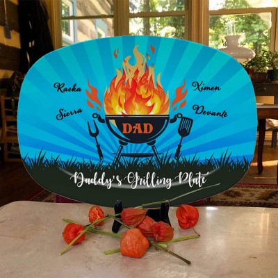 Personalized BBQ Platter With Kids Name Daddy's Grilling Plate For Father's Day