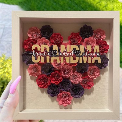 Personalized Mom Heart Flower Shadow Box With Kids Name For Mother's Day Birthday