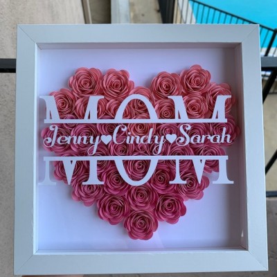 Custom Mom Flower Shadow Box With Kids Name For Mother's Day Gift Ideas