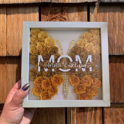 Custom Mom Butterfly Shadow Box With Kids Name For Mom Grandma Mother's Day Gift Ideas