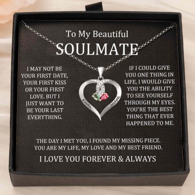 To My Soulmate Heart Necklace With Name and Birthstone Custom Valentine's Day Anniversary Couple Gift Ideas