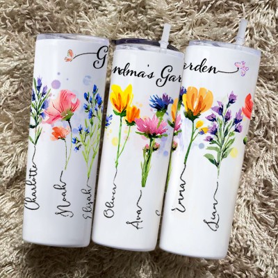 Personalized Grandma's Garden Tumbler With Grandkids Name and Birth Month Flower For Mother's Day