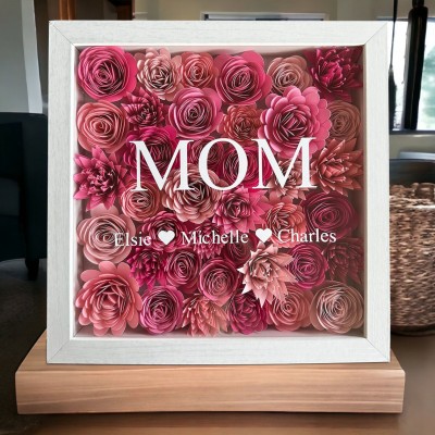 Personalized Mom Flower Shadow Box With Kids Name For Grandma Mom Mother's Day Gift