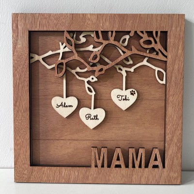 Custom Family Tree Wood Sign Name Engraved Home Wall Decor For Mom