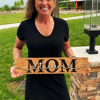 Custom Mom Wood Sign With Name Engraving For Grandma Birthday Mother's Day