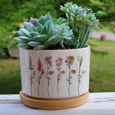 Custom Grandma's Garden Birth Month Flower Plant Pot For Mother's Day
