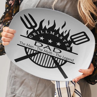 Personalized Dad Grilling Master Platter BBQ Plate For Father's Day