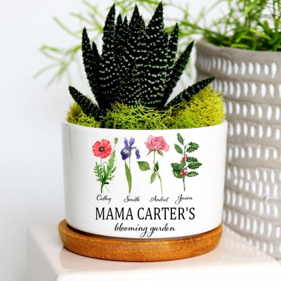 Custom Grandma Blooming Garden Birth Month Flower Plant Pot For Mother's Day
