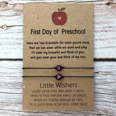 Custom First Day of Preschool Back to School Bracelet Mama and Me Anxiety Separation Wish Gifts For Kids